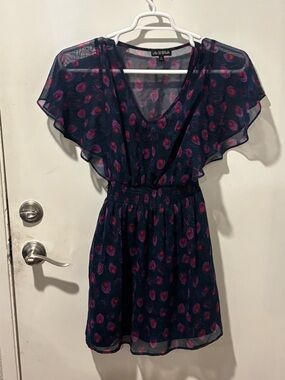 As U Wish Navy Romper with Pink Rose Print